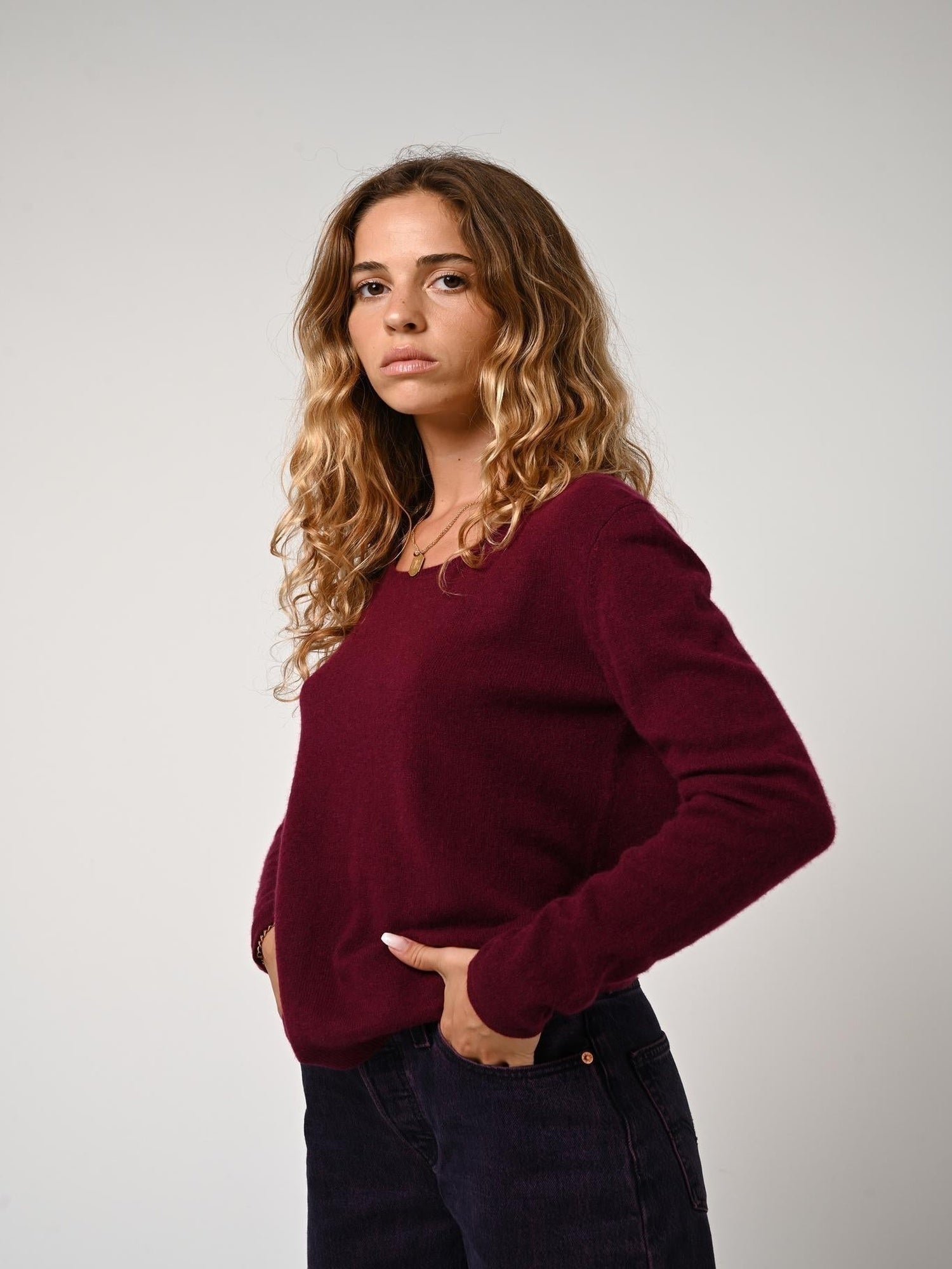 LANFON Pullover mit Bootsausschnitt in Bordeaux 100% Kaschmir