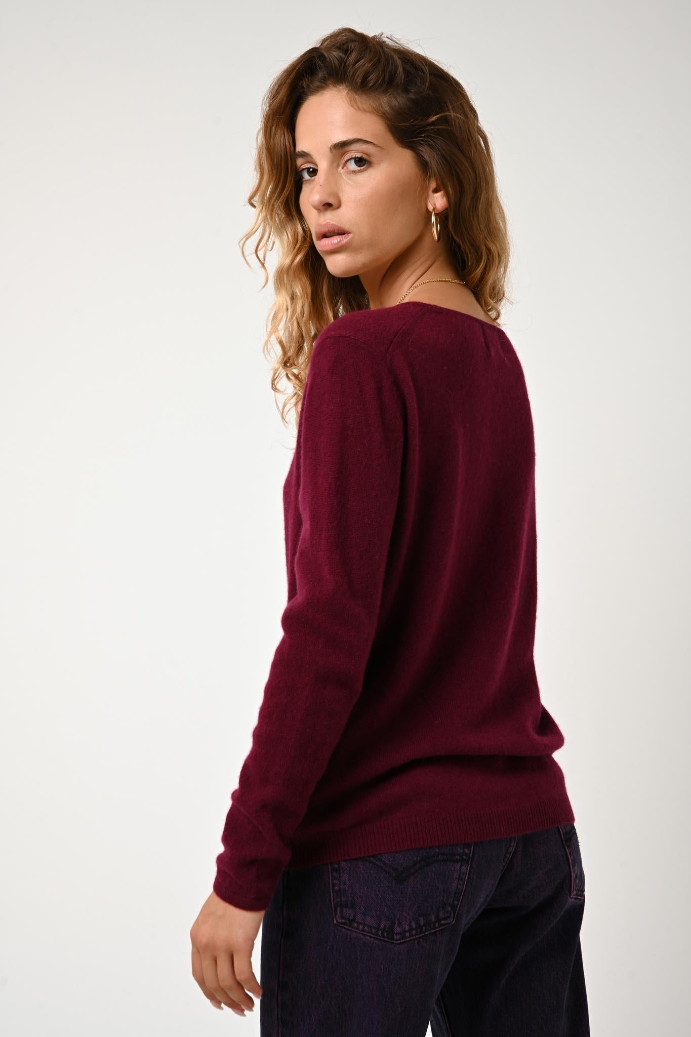 LANFON burgundy boat-neck sweater 100% cashmere