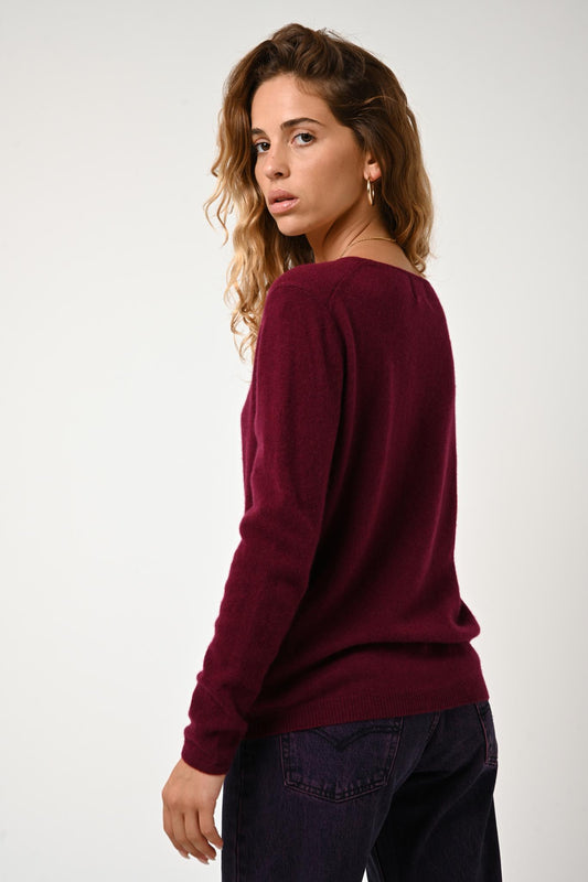 LANFON burgundy boat-neck sweater 100% cashmere