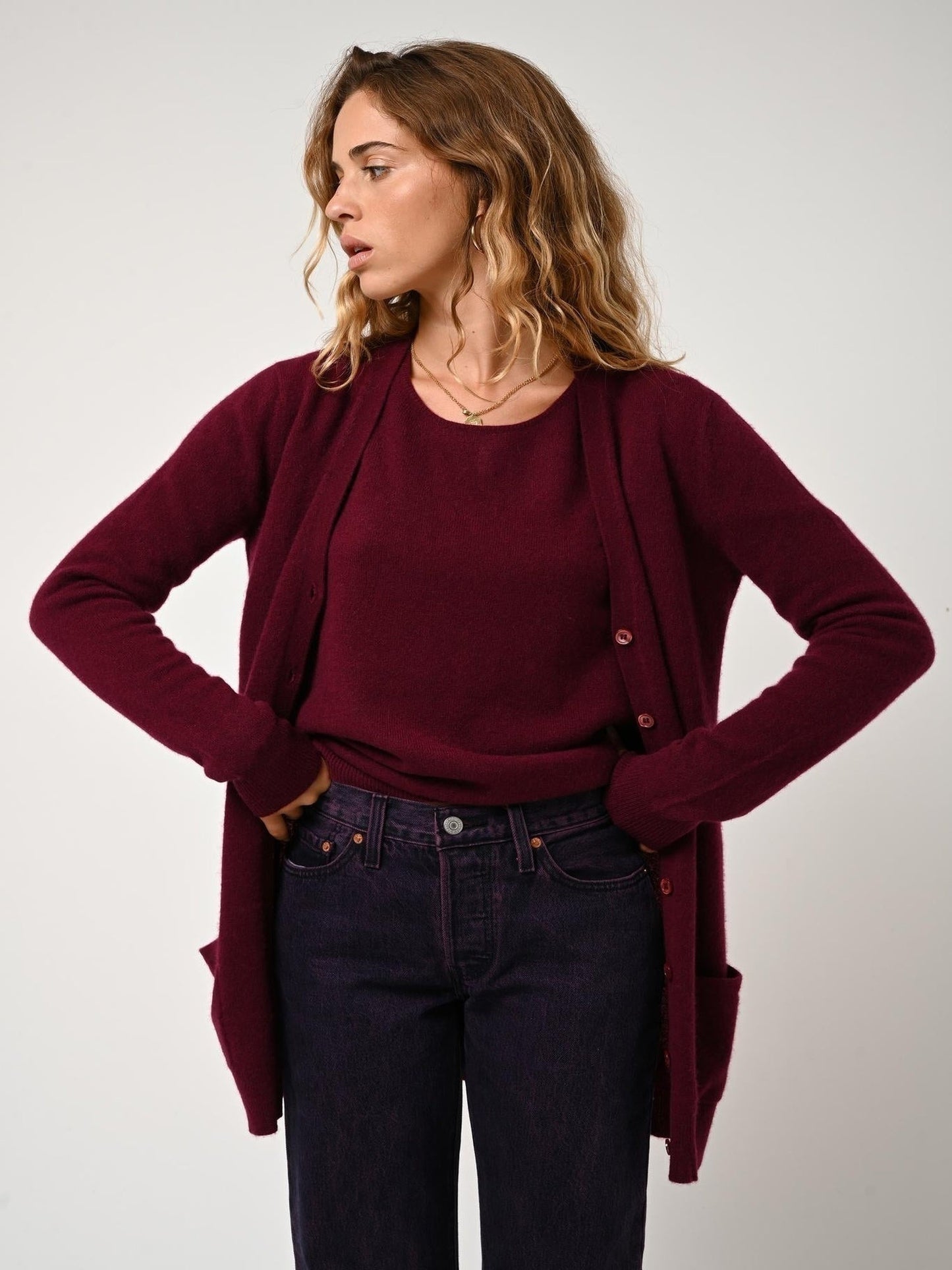 LANFON Pullover mit Bootsausschnitt in Bordeaux 100% Kaschmir