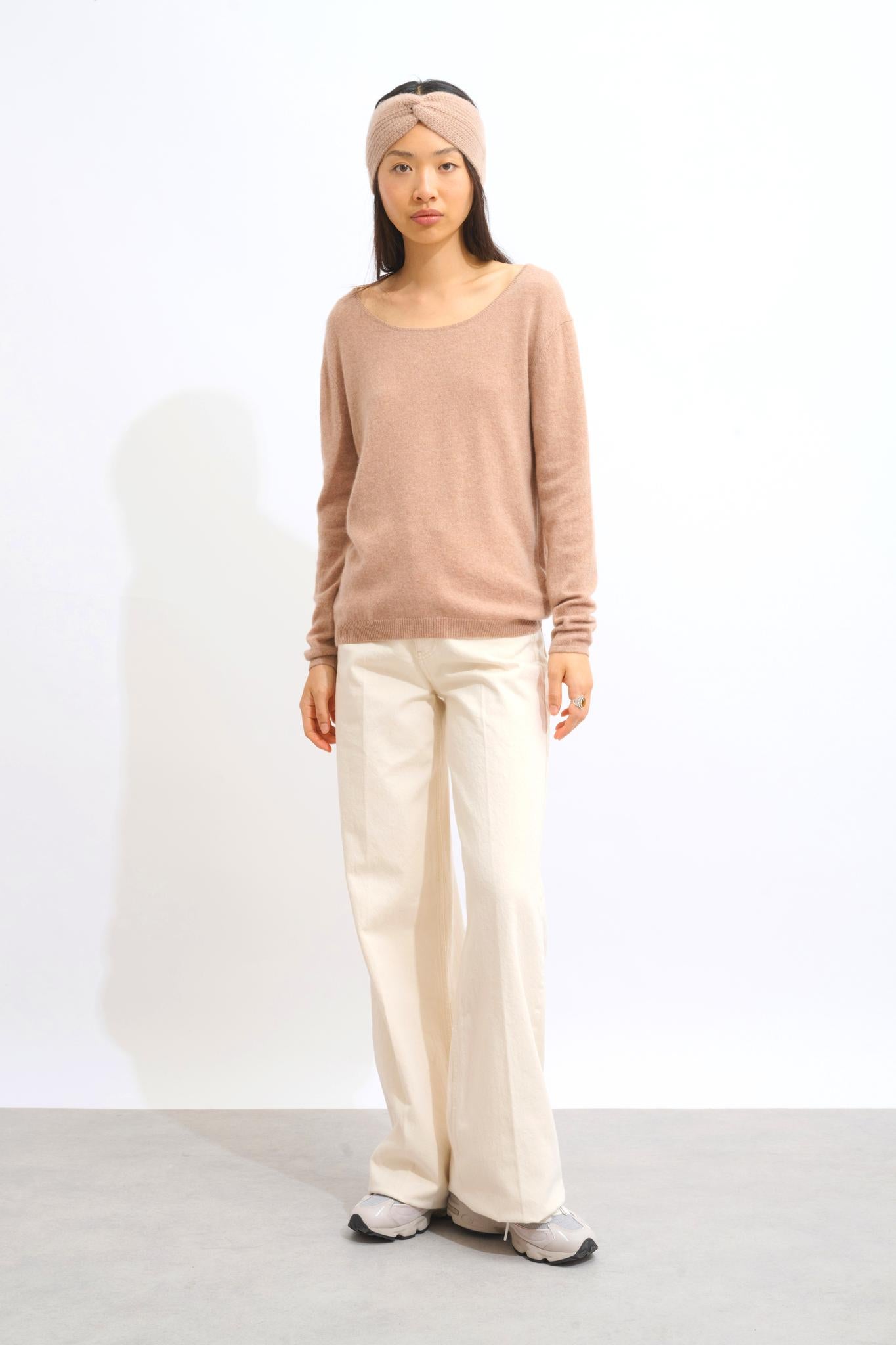 LANFON camel mottled boat-neck sweater 100% cashmere