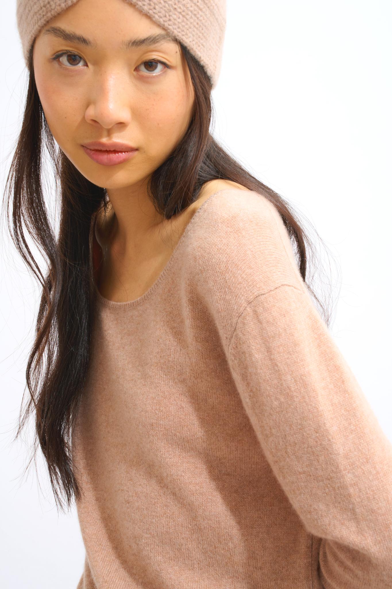 LANFON camel mottled boat-neck sweater 100% cashmere