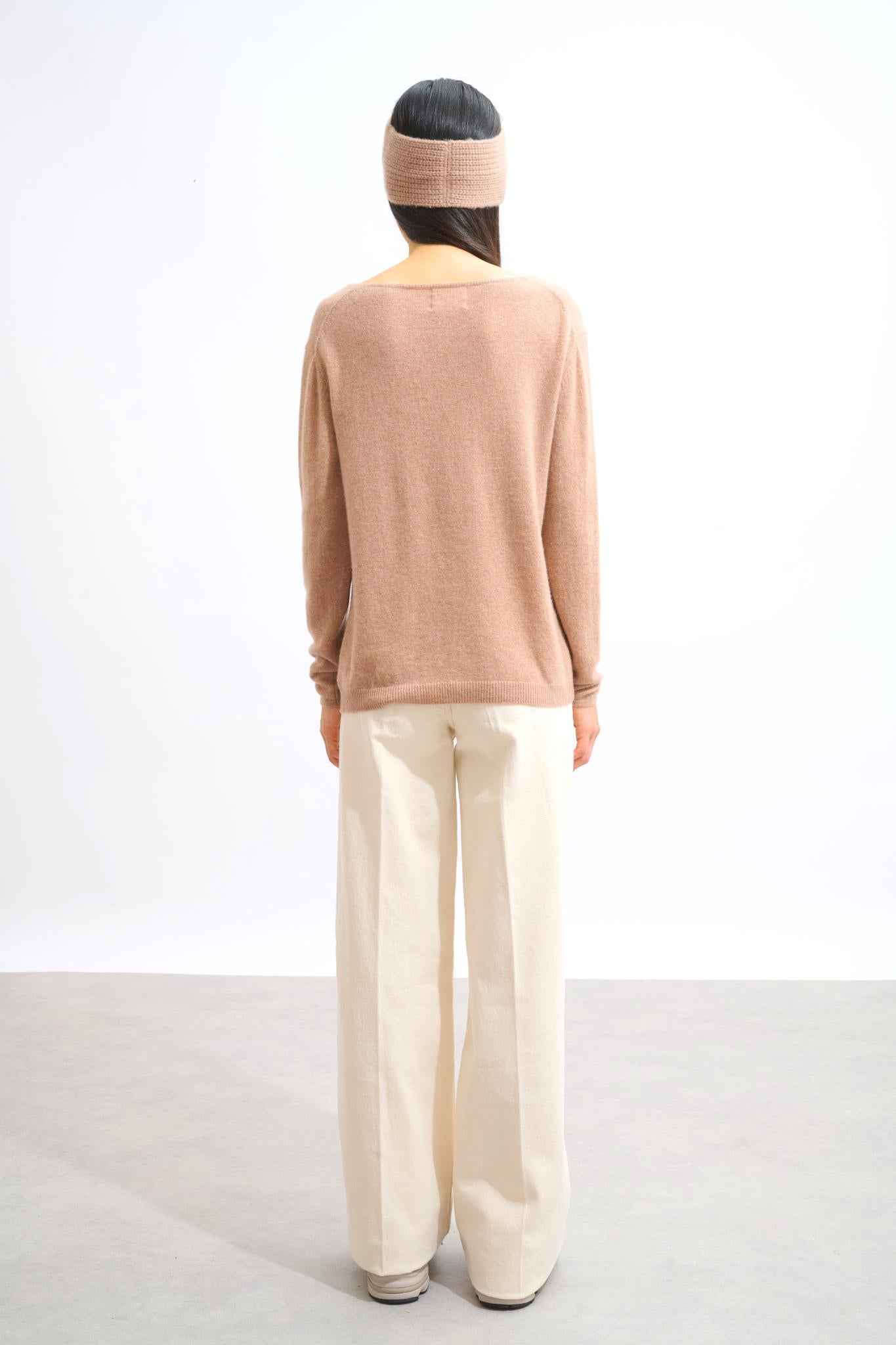 LANFON camel mottled boat-neck sweater 100% cashmere