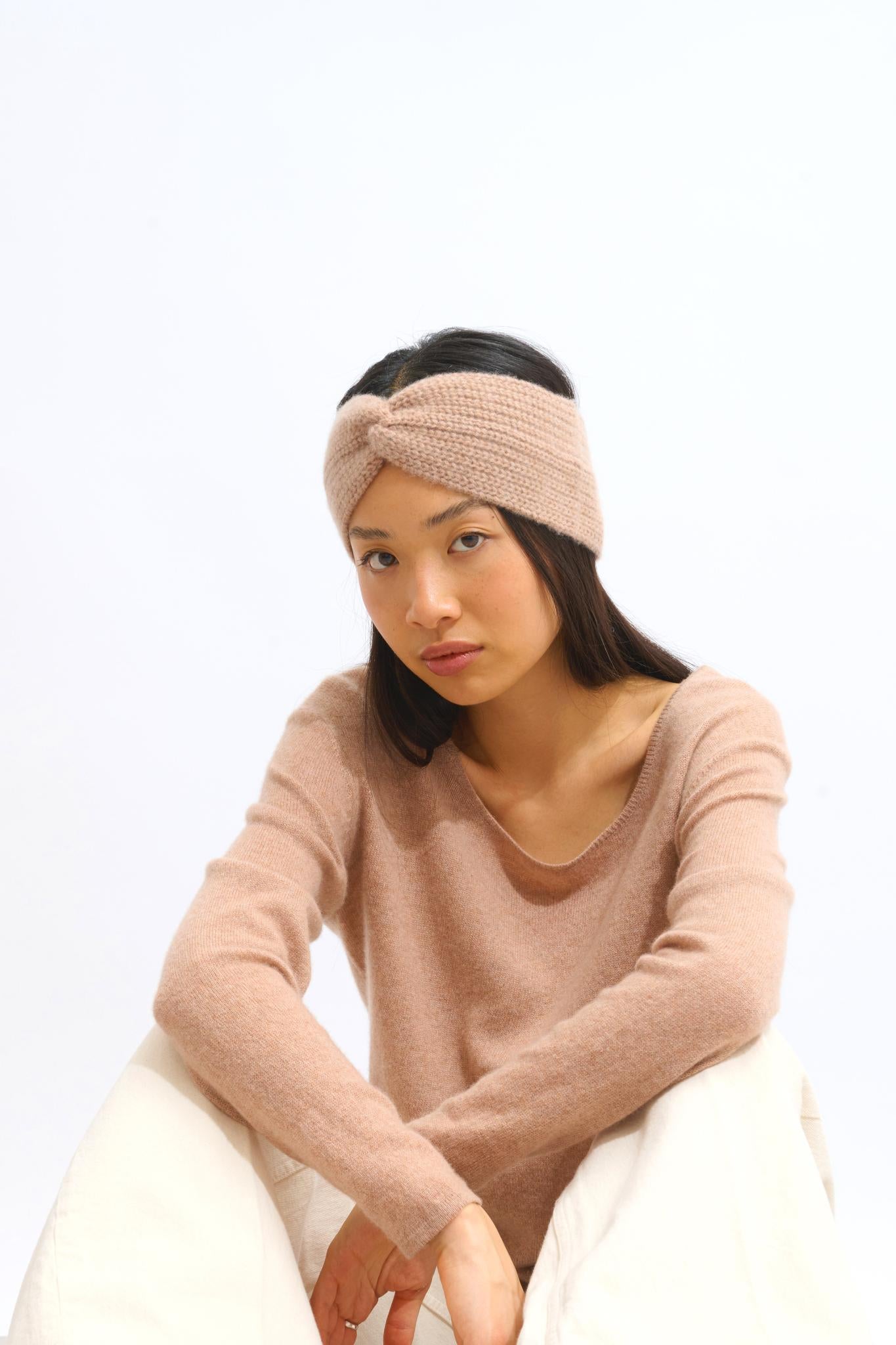 LANFON camel mottled boat-neck sweater 100% cashmere