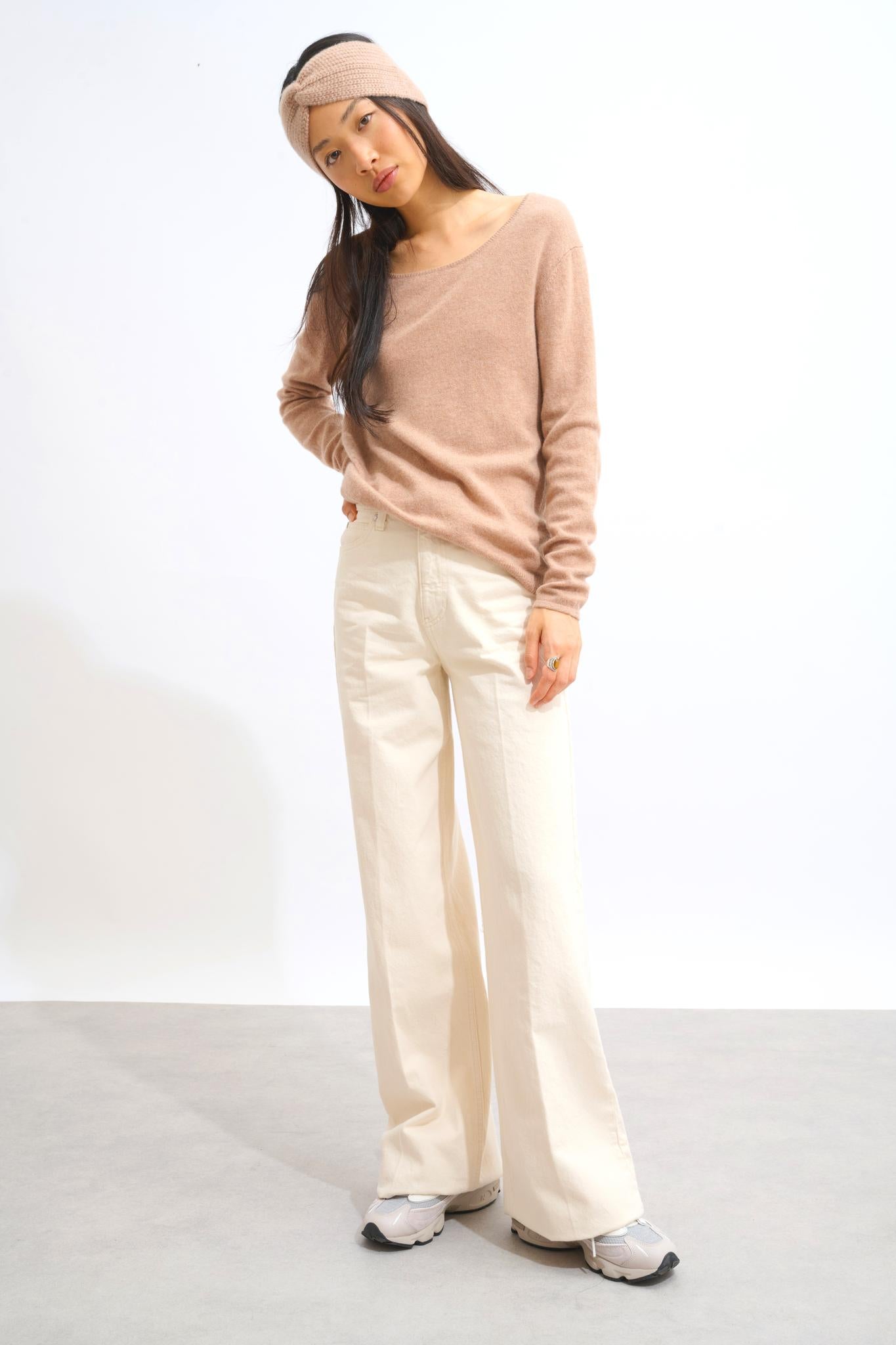 LANFON camel mottled boat-neck sweater 100% cashmere