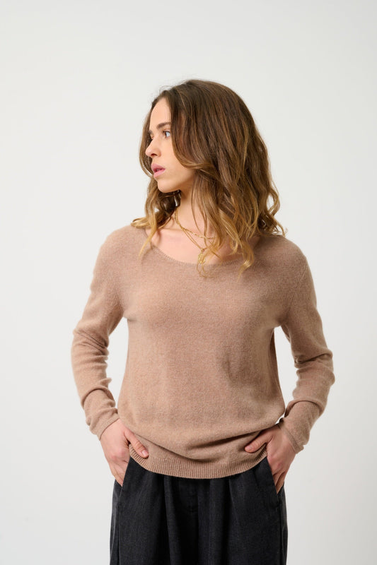 LANFON camel mottled boat-neck sweater 100% cashmere