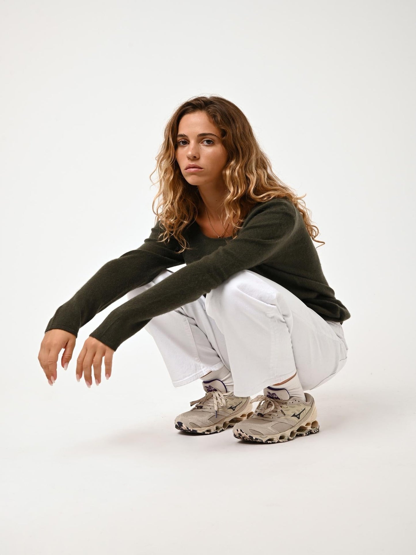 LANFON khaki boat-neck sweater 100% cashmere