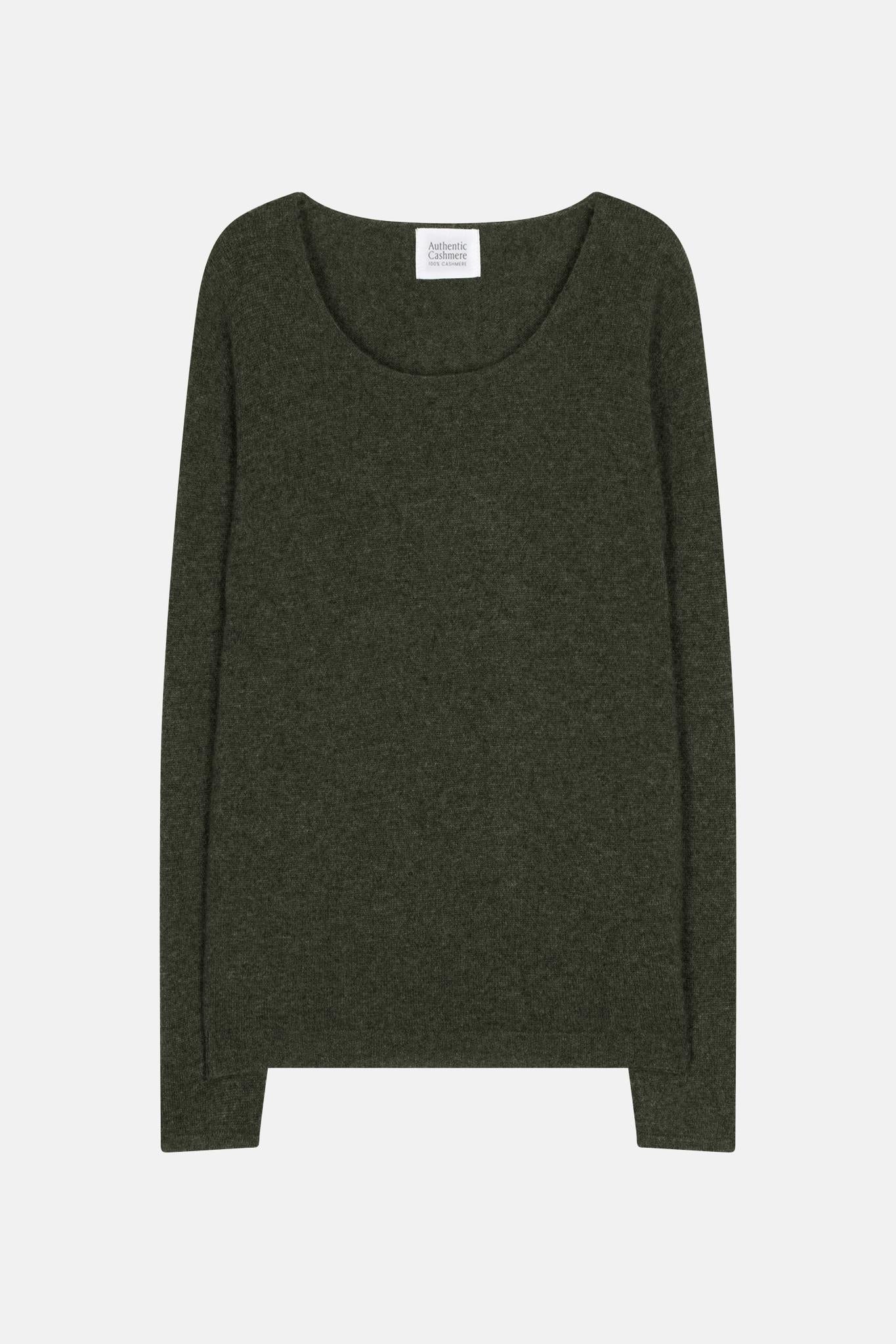 LANFON khaki mottled boat-neck sweater 100% cashmere