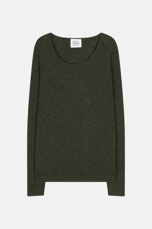 LANFON Pullover mit Bootsausschnitt khaki meliert 100% Kaschmir