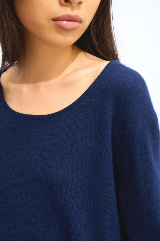 LANFON Pullover mit Bootsausschnitt in navy aus 100% Kaschmir