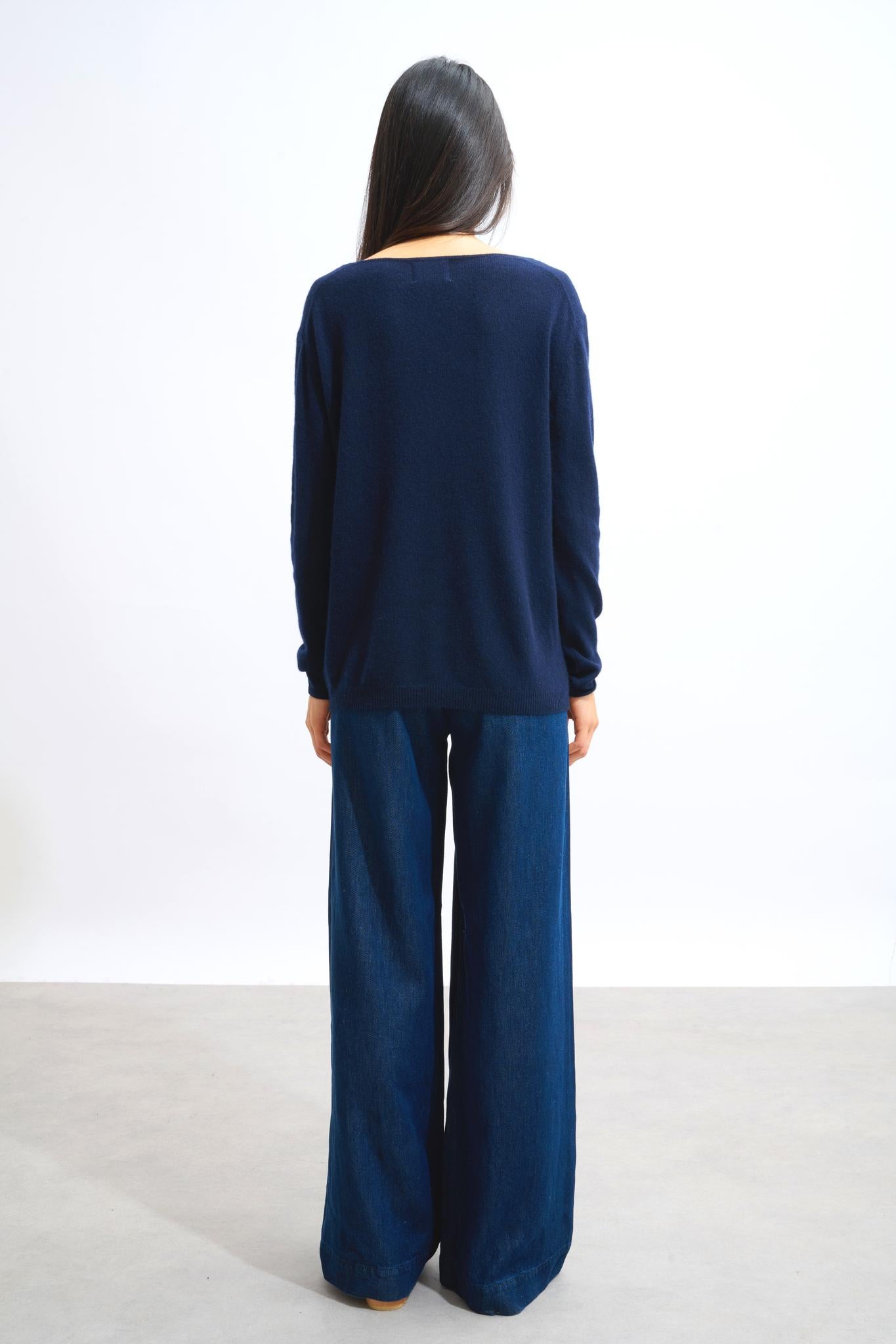 LANFON Pullover mit Bootsausschnitt in navy aus 100% Kaschmir