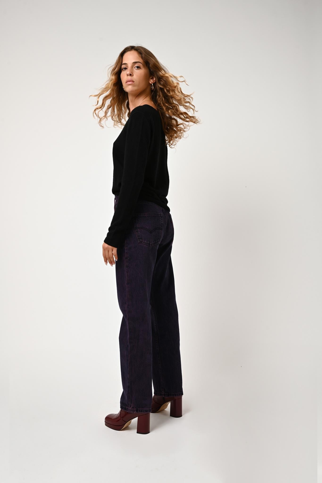 LANFON pull col bateau noir 100% cachemire