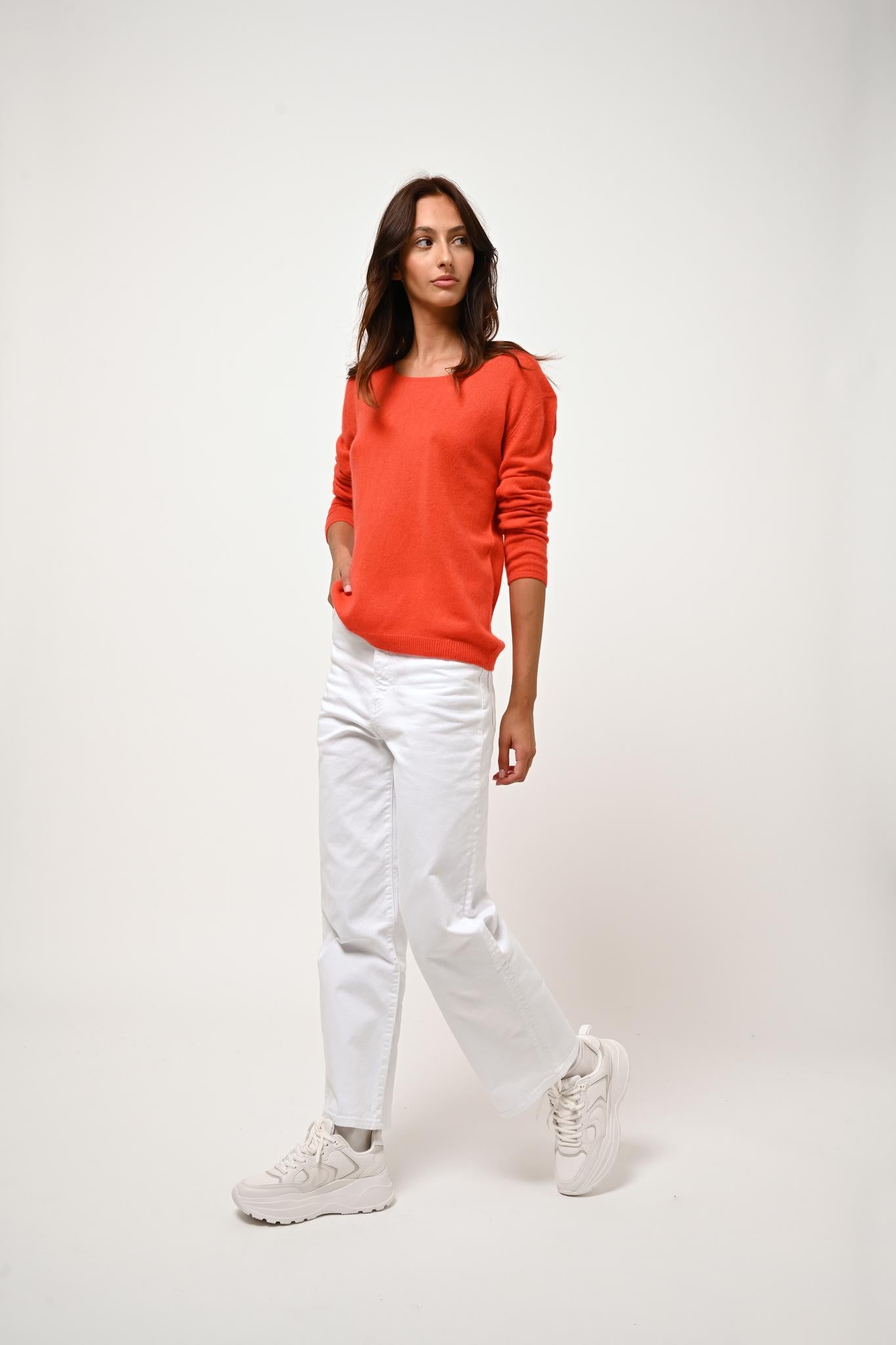 LANFON pull col bateau orange 100% cachemire