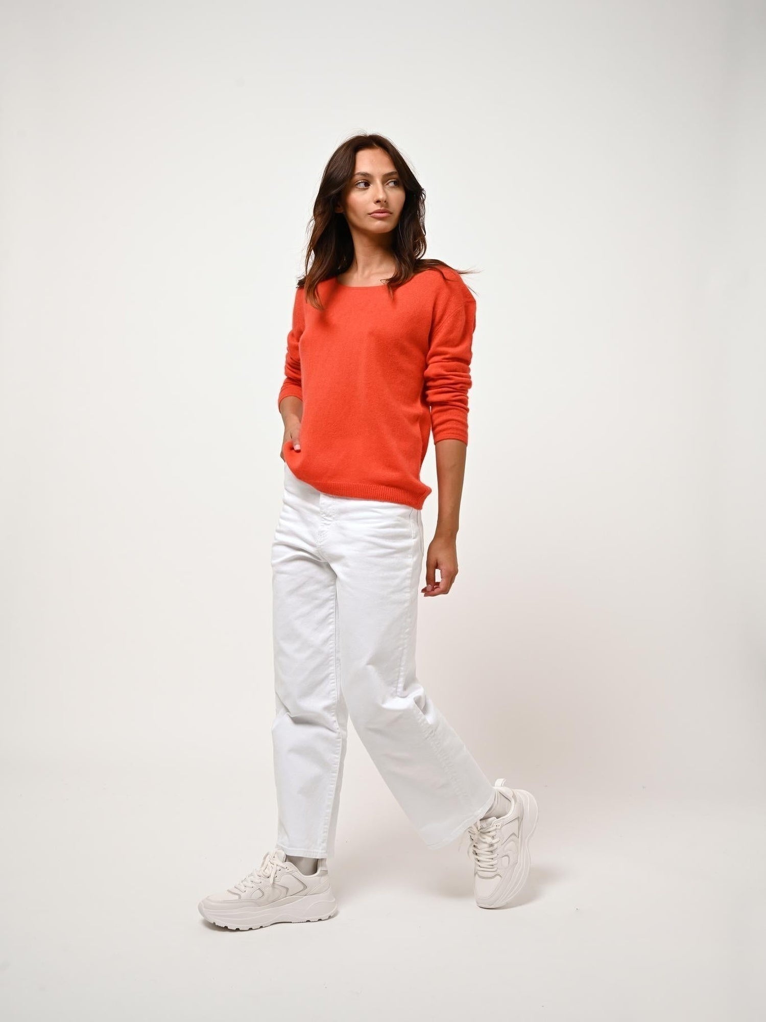 LANFON orange boat-neck sweater 100% cashmere