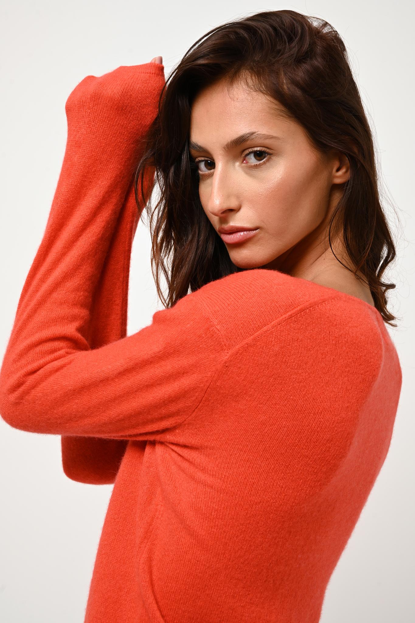 LANFON pull col bateau orange 100% cachemire