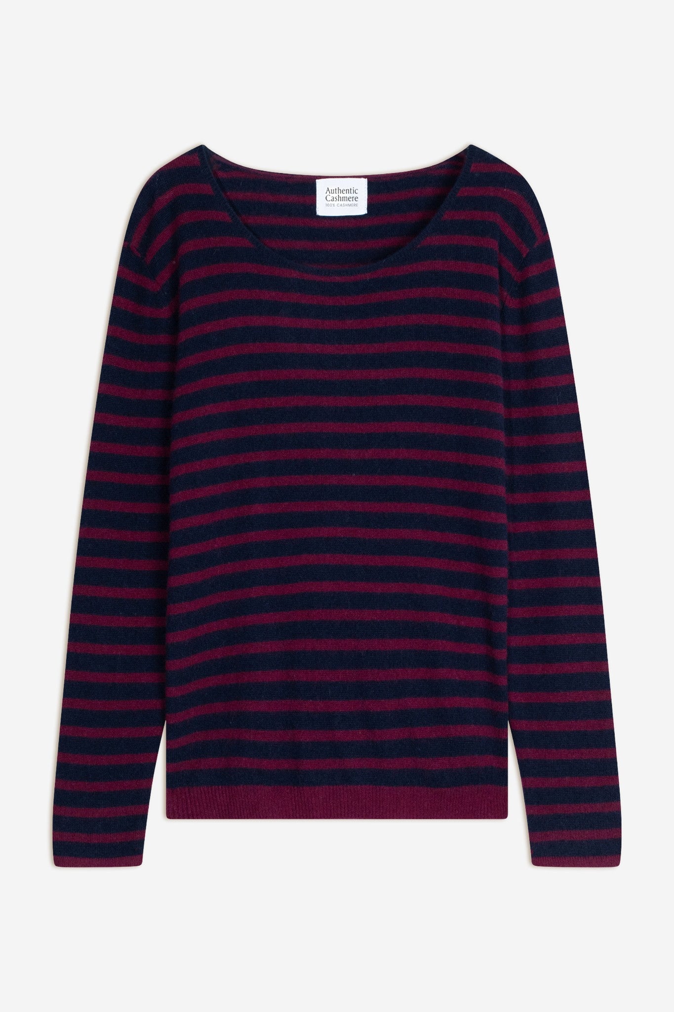 lanfon pull col bateau rayures navy / bordeaux 100% cachemire