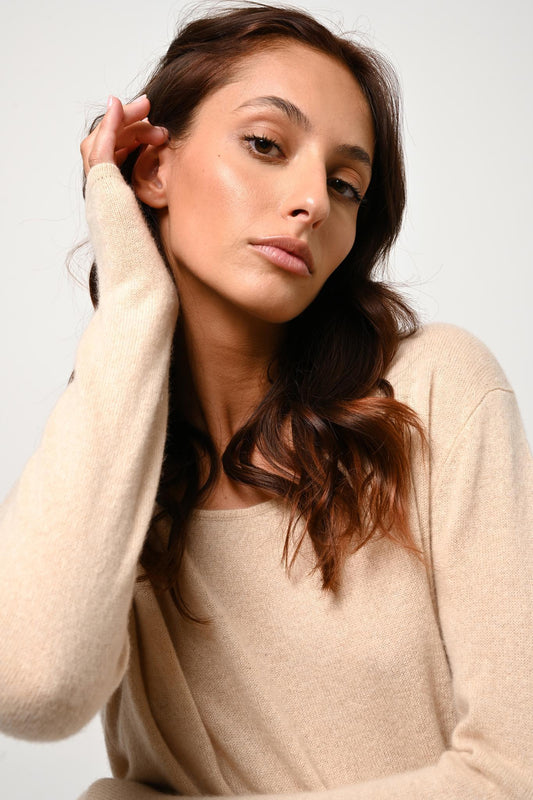 LANFON boat-neck sweater sand 100% cashmere