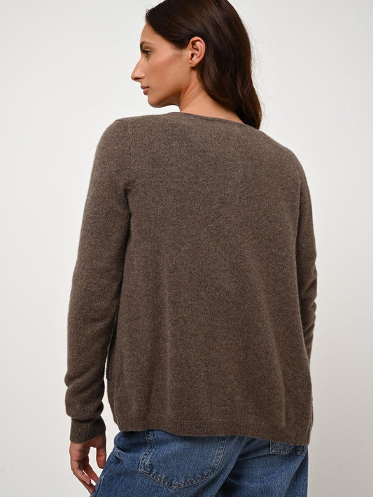 LANFON taupe mottled boat-neck sweater 100% cashmere