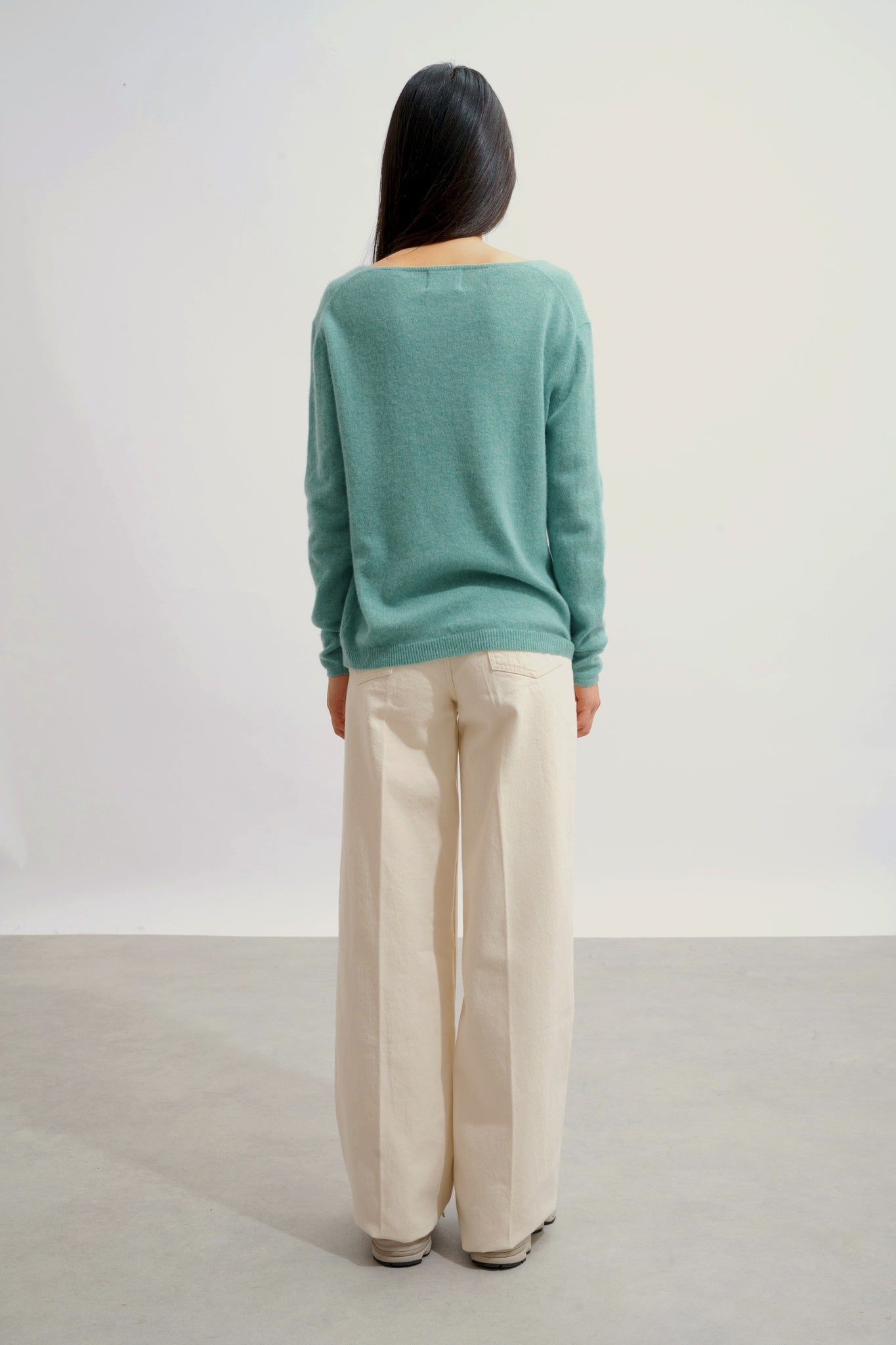 LANFON pull col bateau vert chiné 100% cachemire