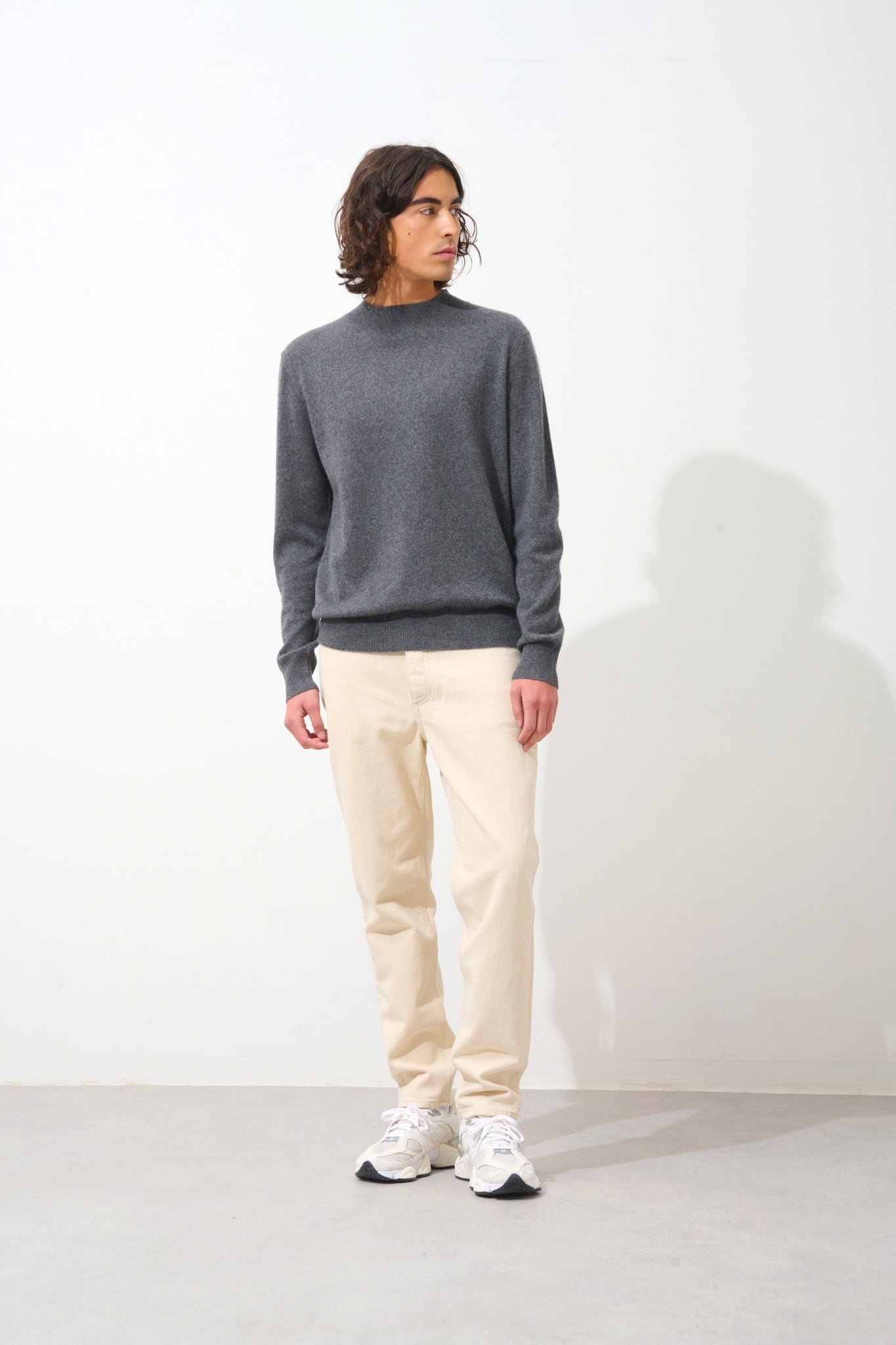 LASYA pull col rond anthracite chiné 100% cachemire