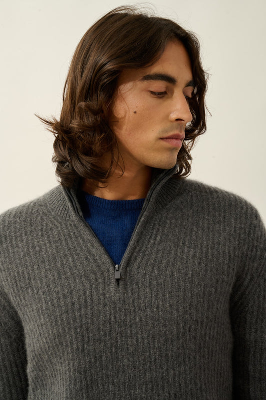 lhamu pull camionneur 6 fils anthracite chiné 100% cachemire