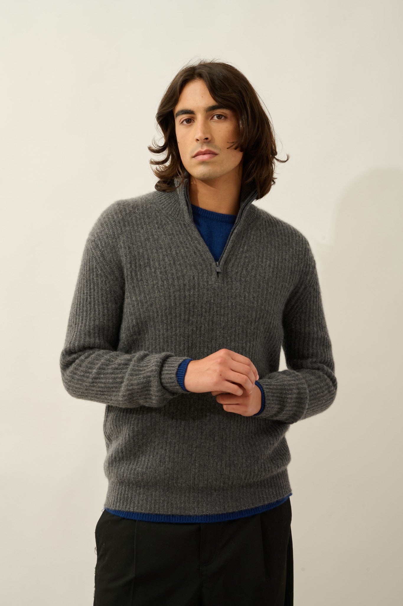 lhamu pull camionneur 6 fils anthracite chiné 100% cachemire