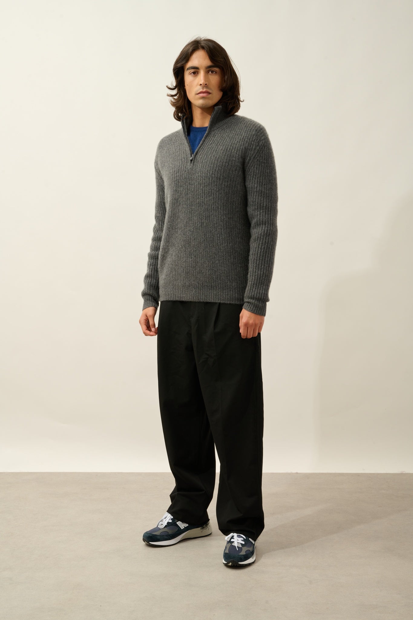 LHAMU pull camionneur 6 fils anthracite chiné 100% cachemire