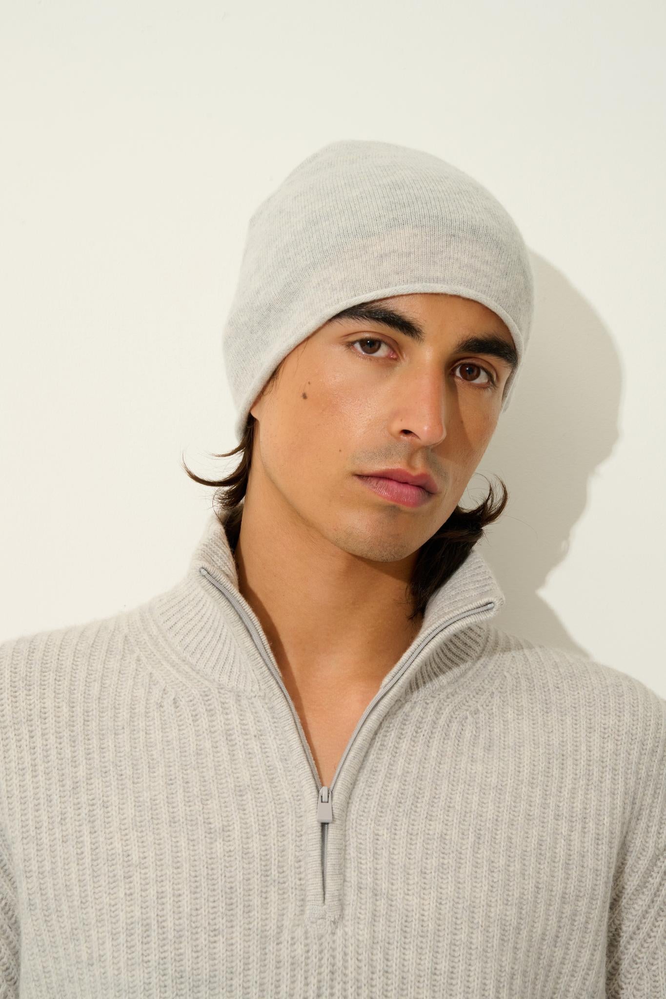 LHAMU trucker sweater 6 threads glacier mottled 100% cashmere