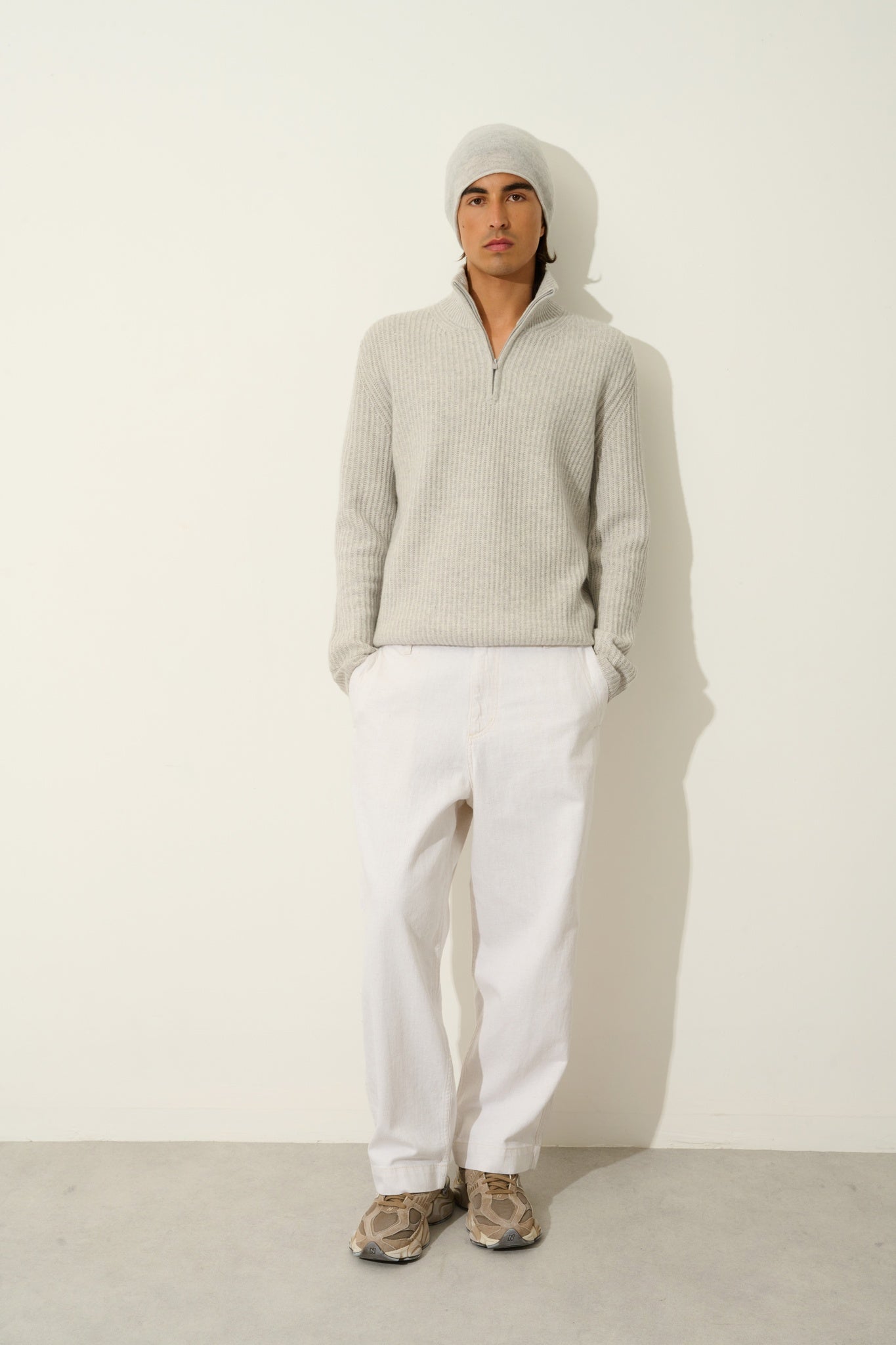 LHAMU Trucker Pullover 6 Fäden Glacier meliert 100% Kaschmir