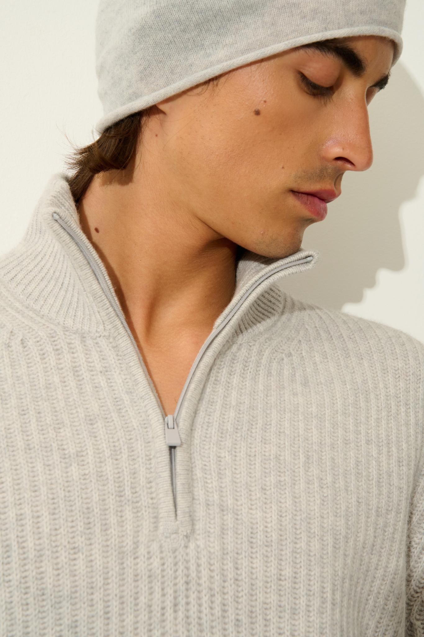 LHAMU trucker sweater 6 threads glacier mottled 100% cashmere