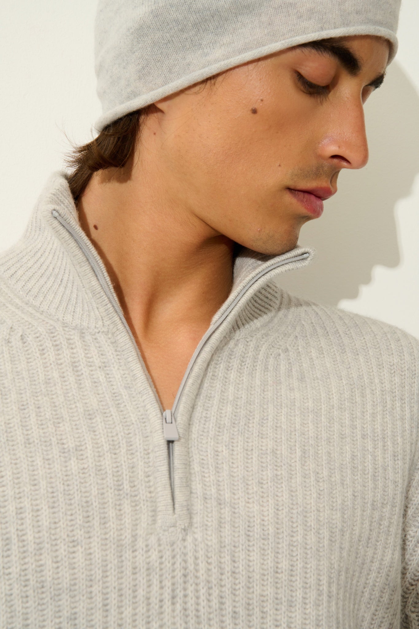 LHAMU Trucker Pullover 6 Fäden Glacier meliert 100% Kaschmir