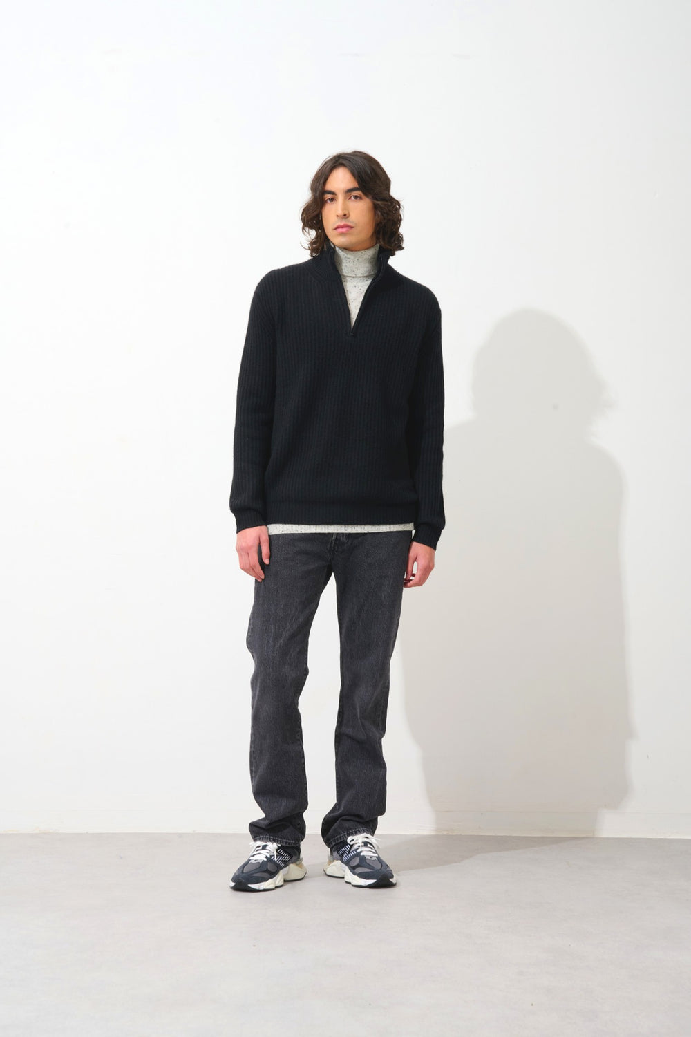 lhamu pull camionneur 6 fils noir 100% cachemire