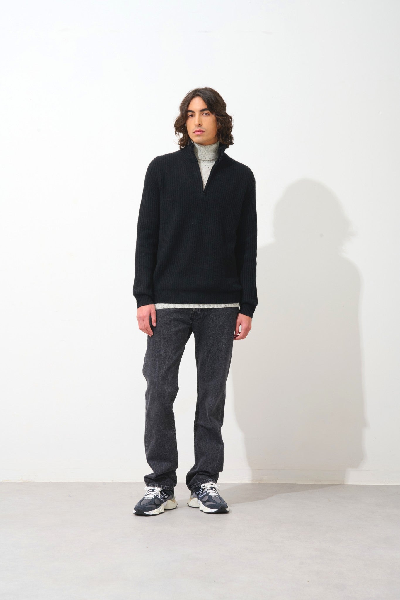 lhamu pull camionneur 6 fils noir 100% cachemire