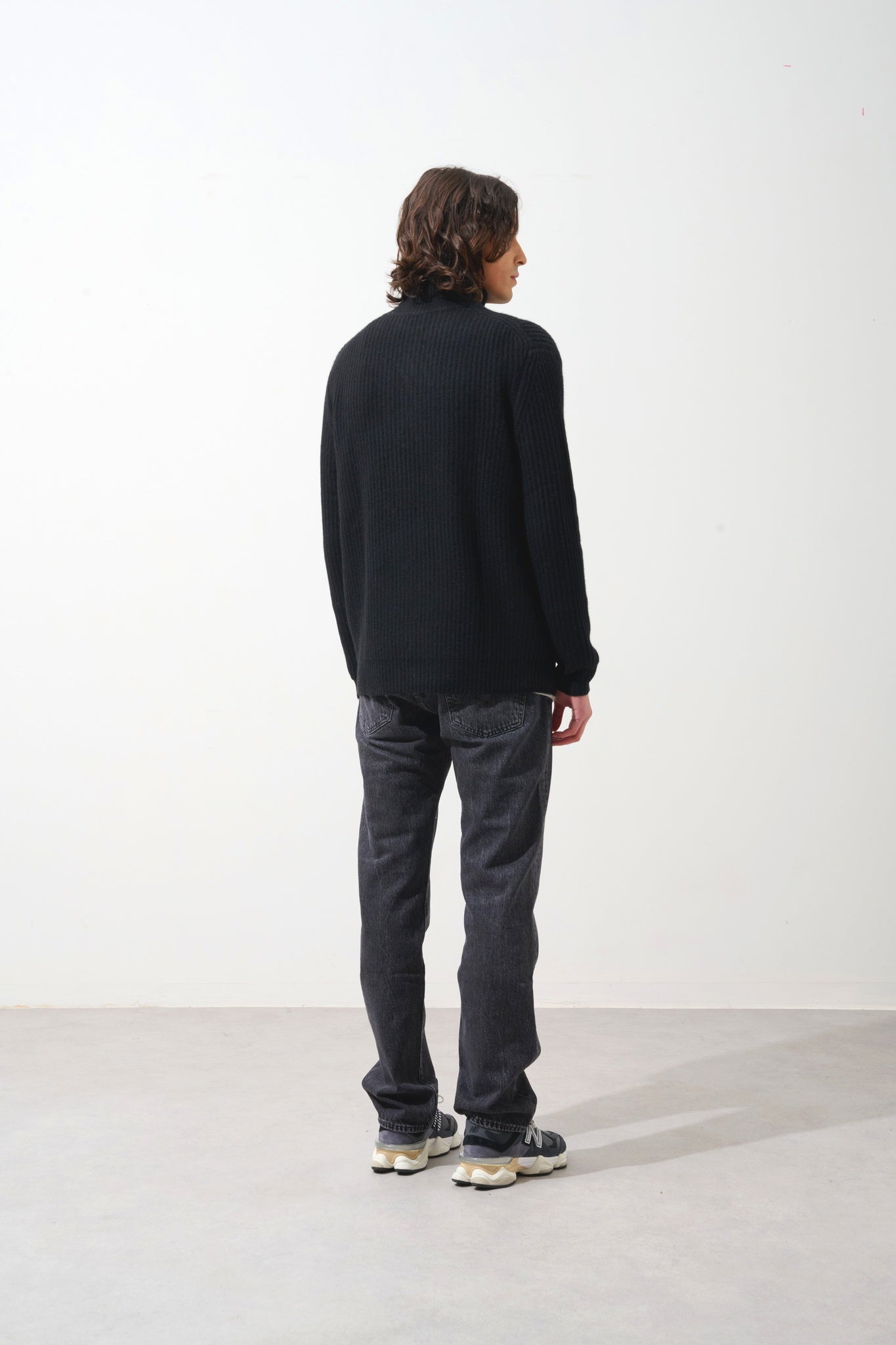 LHAMU pull camionneur 6 fils noir 100% cachemire