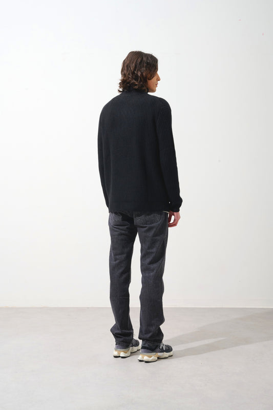 LHAMU pull camionneur 6 fils noir 100% cachemire