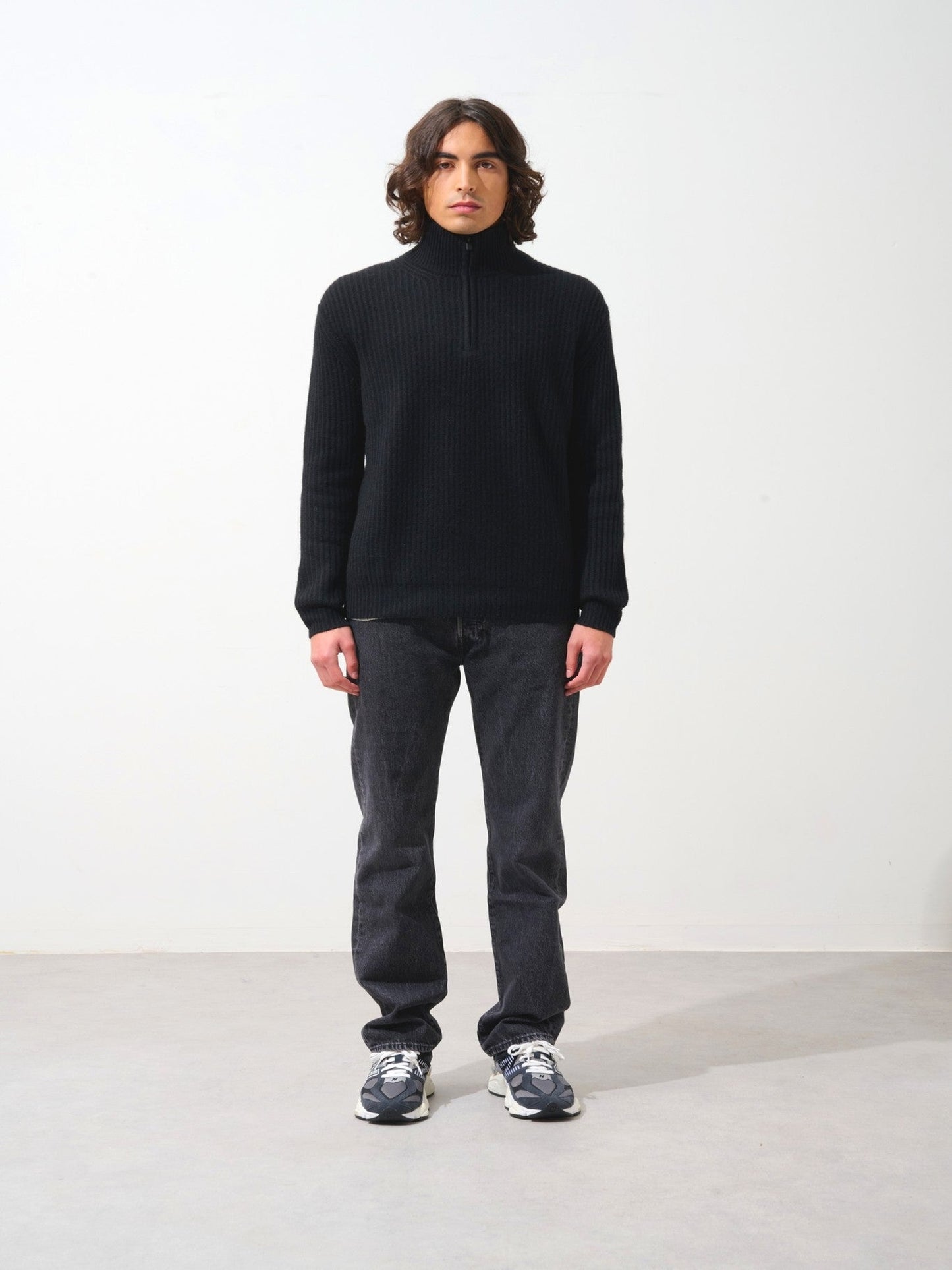 lhamu pull camionneur 6 fils noir 100% cachemire