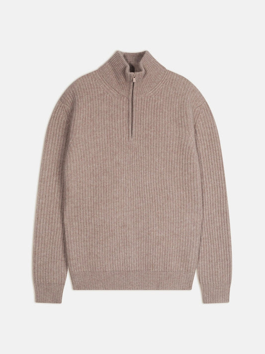 lhamu pull camionneur 6 fils taupe clair chiné 100% cachemire