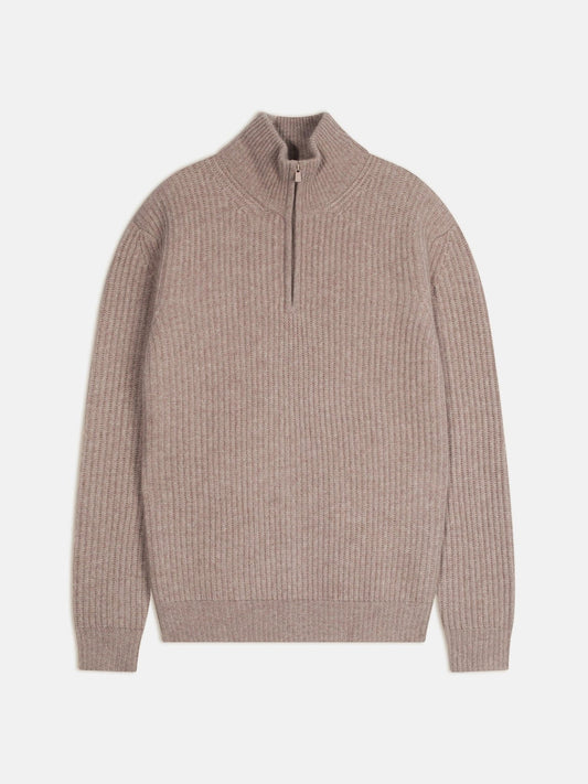 lhamu pull camionneur 6 fils taupe clair chiné 100% cachemire