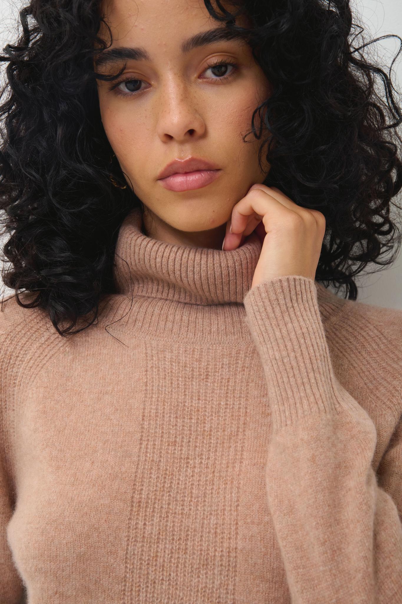 LILLY Kamelmelierter Rollkragenpullover 100% Kaschmir