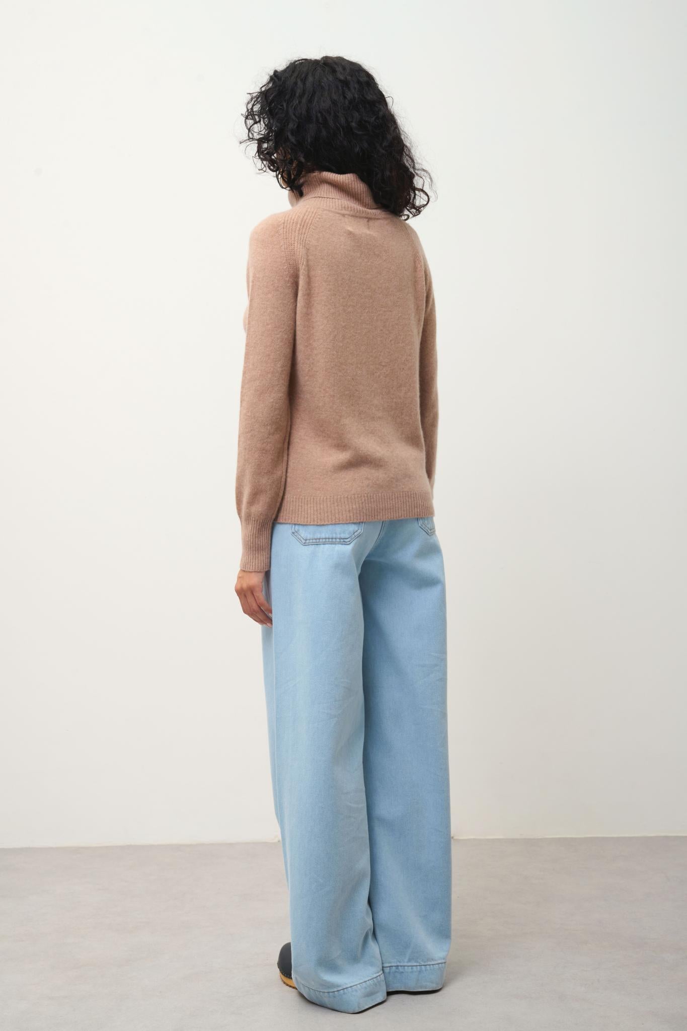 LILLY Kamelmelierter Rollkragenpullover 100% Kaschmir