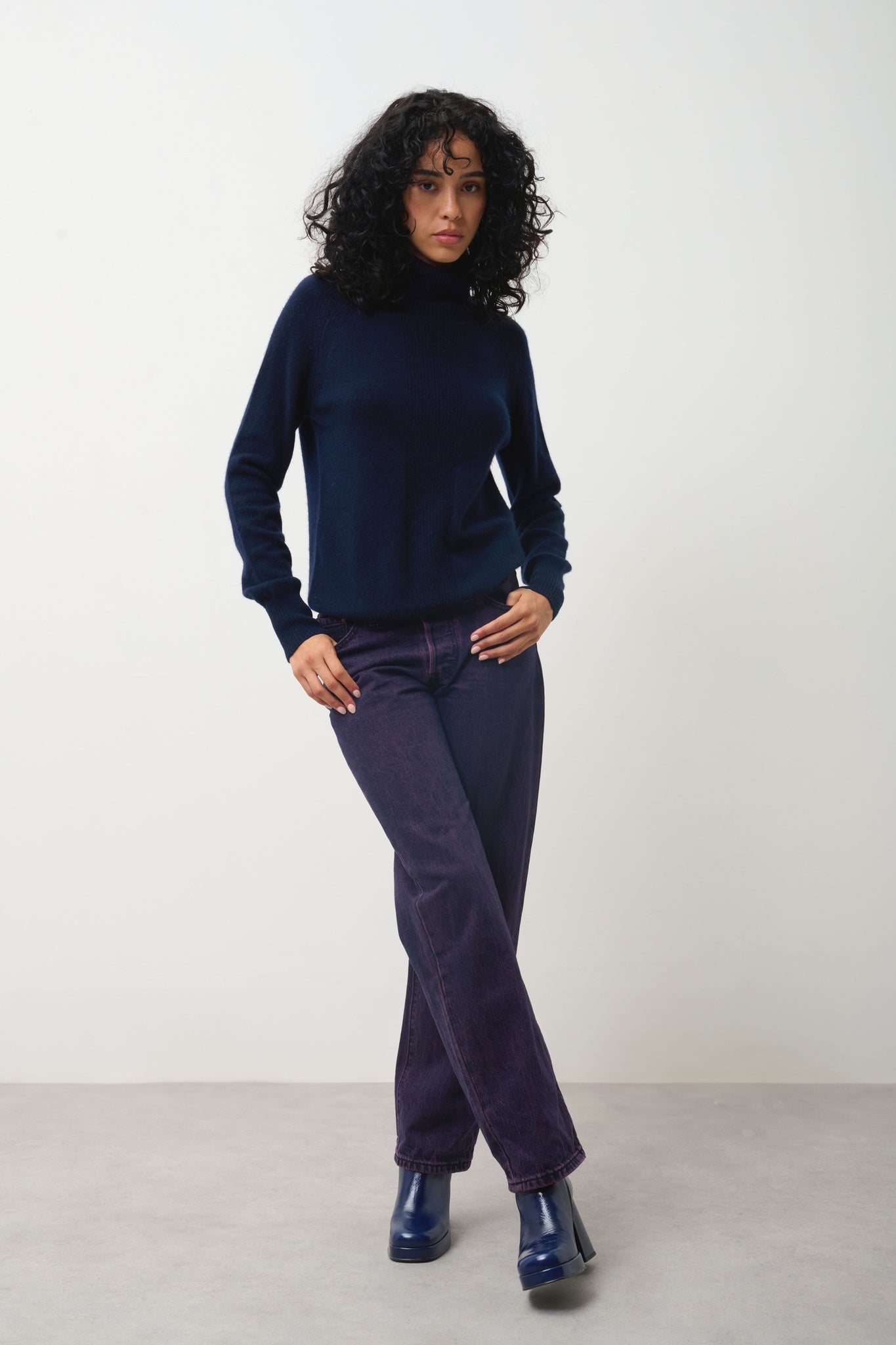 LILLY pull col roulé navy 100% cachemire