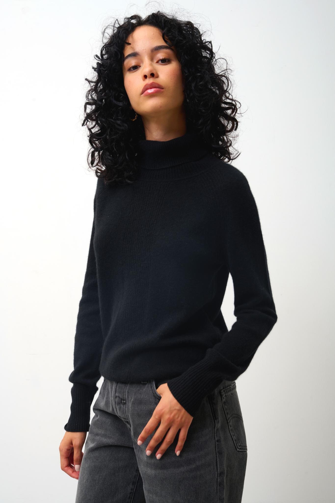 LILLY Rollkragenpullover schwarz 100% Kaschmir