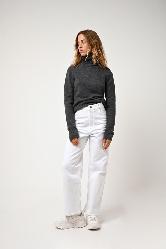 LINDA 4-thread turtleneck sweater anthracite mottled 100% cashmere