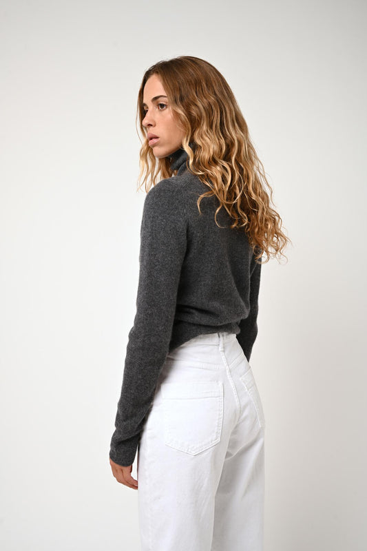 LINDA 4-thread turtleneck sweater anthracite mottled 100% cashmere
