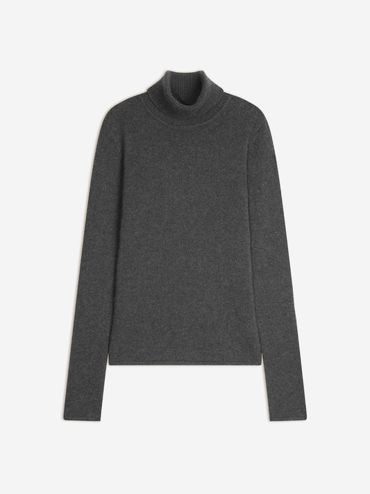 LINDA pull col roulé 4 fils anthracite chiné 100% cachemire