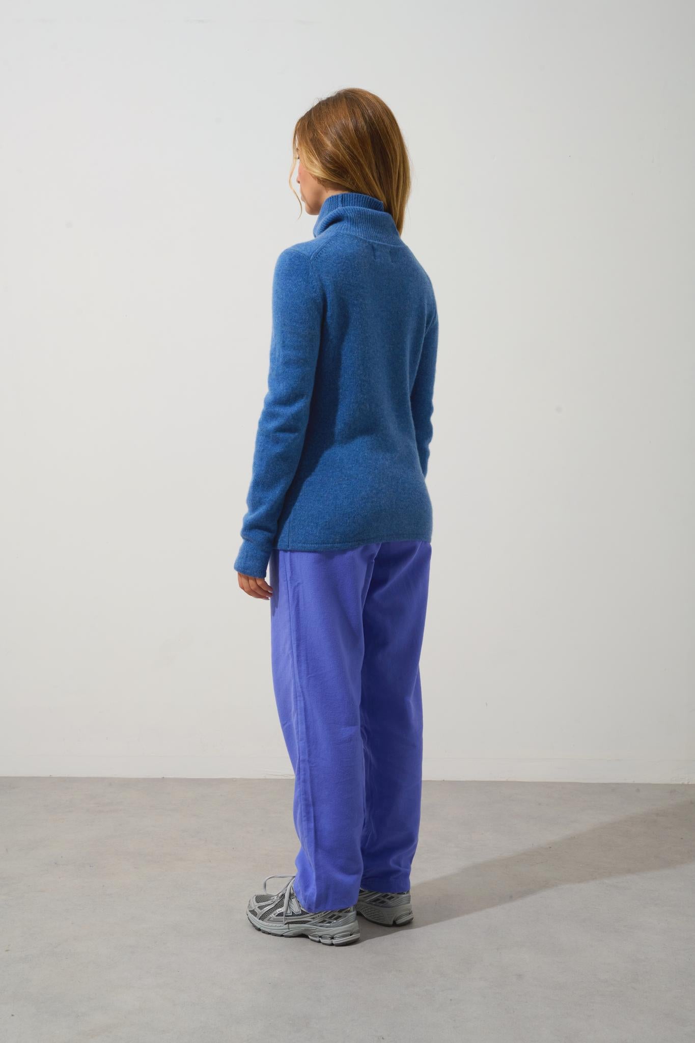 LINDA pull col roulé 4 fils bleu denim 100% cachemire