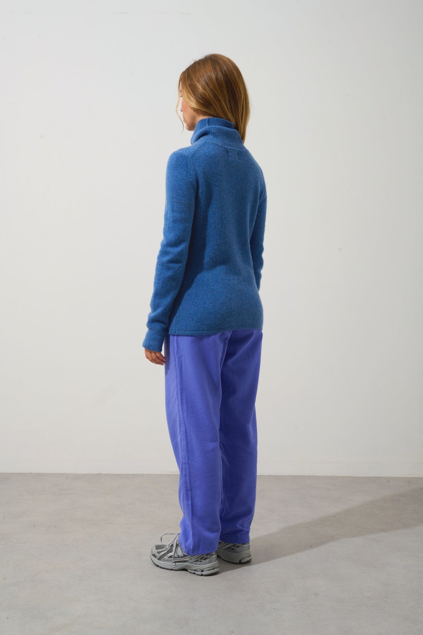 LINDA Rollkragenpullover 4 Fäden Denimblau 100% Kaschmir