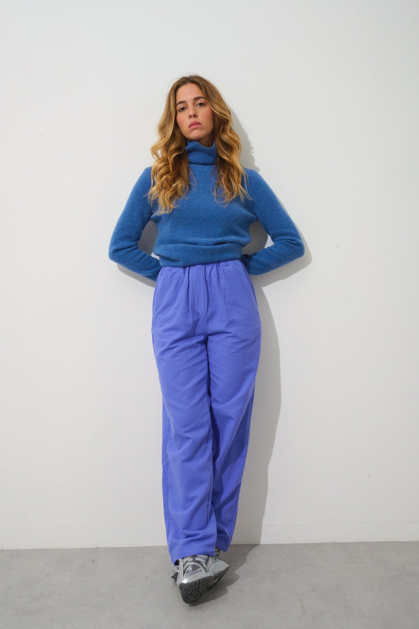 LINDA Rollkragenpullover 4 Fäden Denimblau 100% Kaschmir