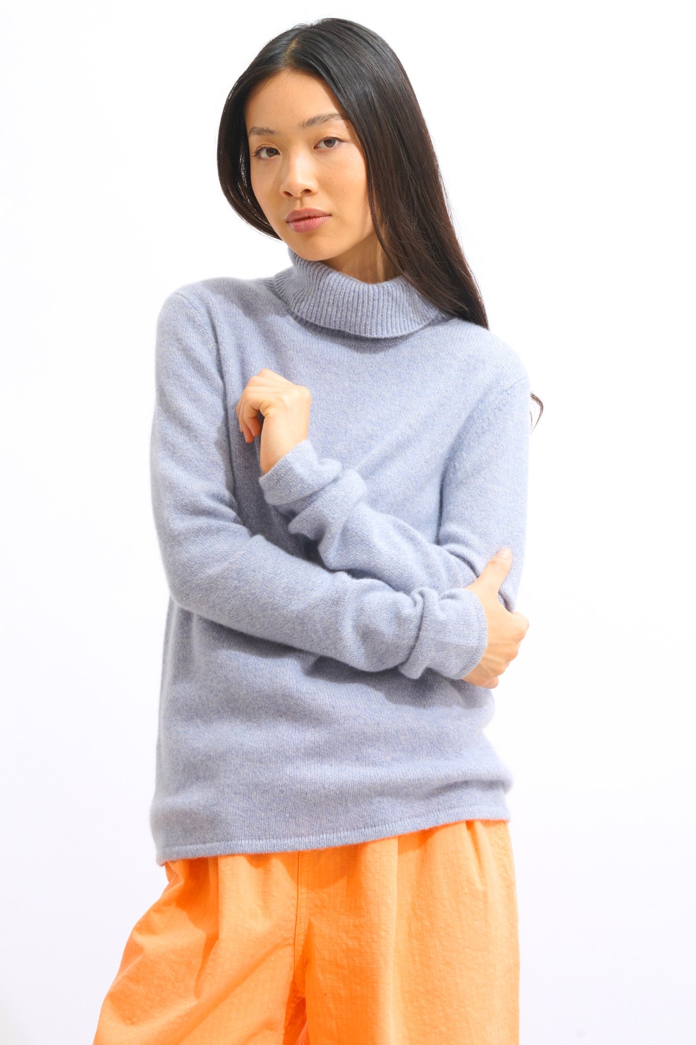 linda pull col roulé 4 fils bleu ivoire 100% cachemire