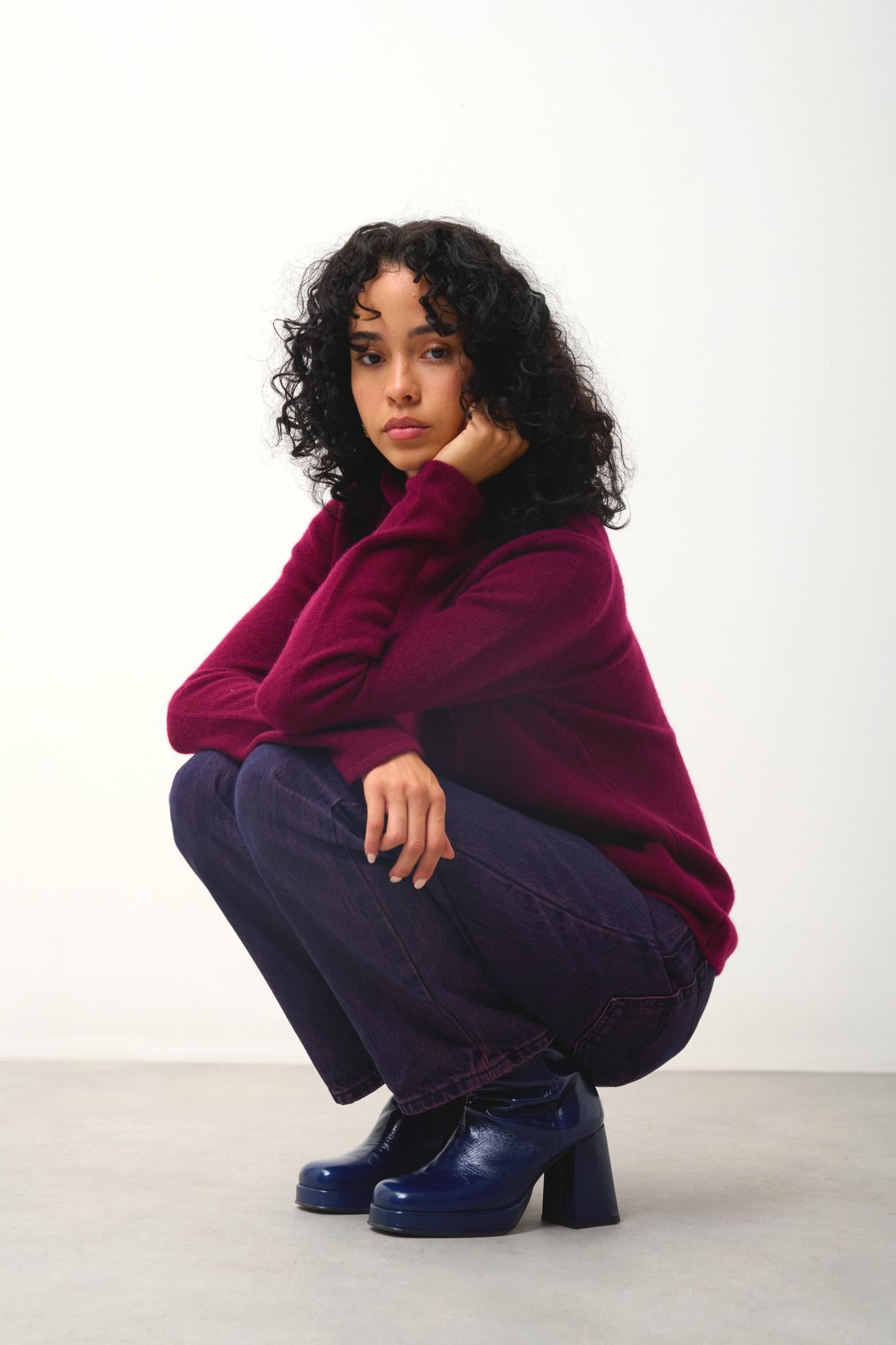 LINDA Rollkragenpullover 4-fädig bordeauxrot 100% Kaschmir